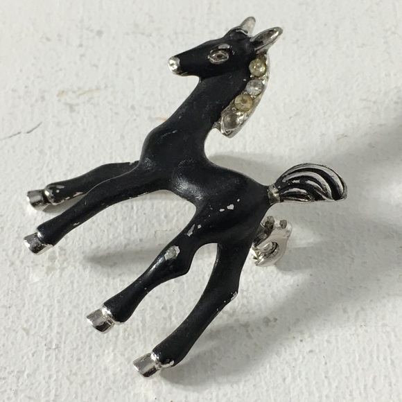 @Popup Show: Vintage Black Horse Clear Rhinestone Brooch/Pin - Picture 2 of 7